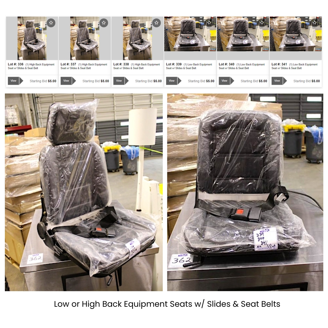 Low Back Equipment Seat w Slides & Seat Belt